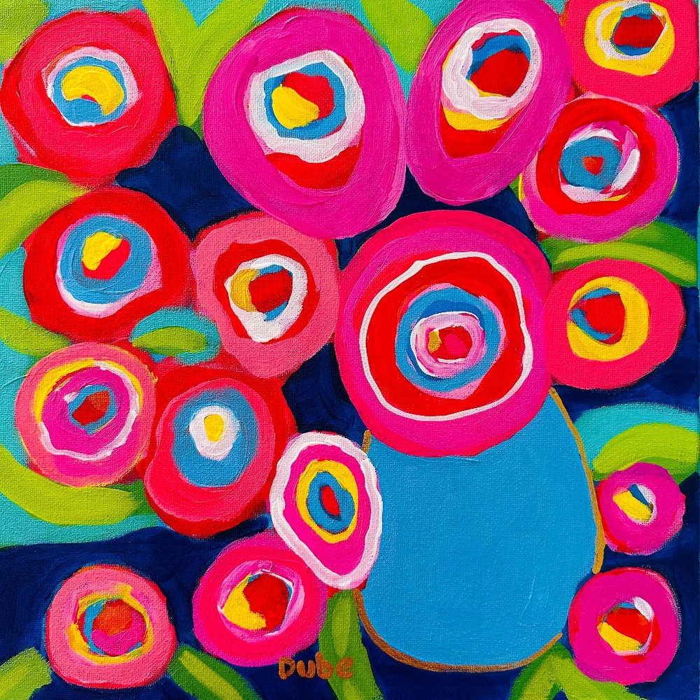 Original Painting Abstract Collectible Flowers Vase 12" x 12" Canvas
